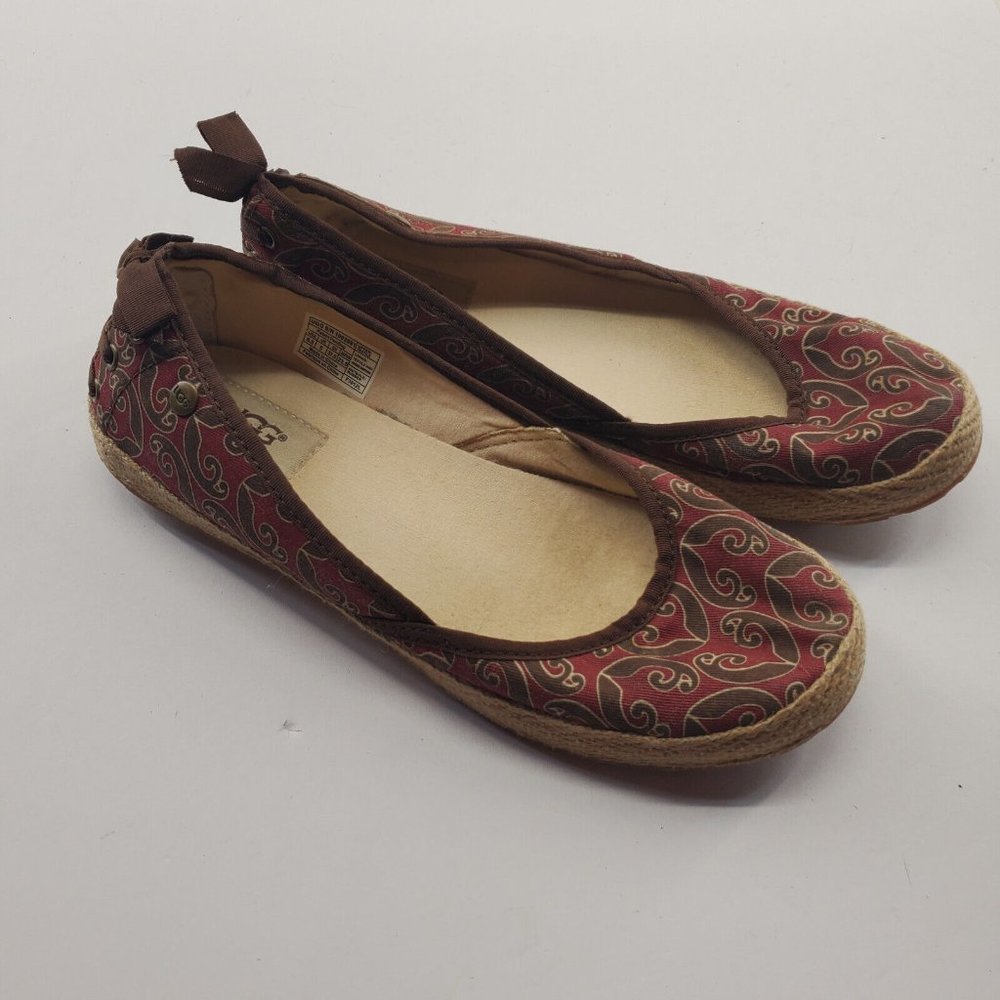 Ugg Australia Womens Size 6.5 Slip On Shoes Espadrilles Burgandy Brown Geometric